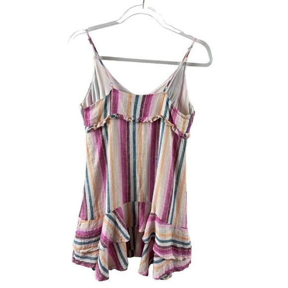Rails Martina Linen Blend Sleeveless Mini Dress Small Avila Stripe Ruffled Pink - Picture 7 of 13